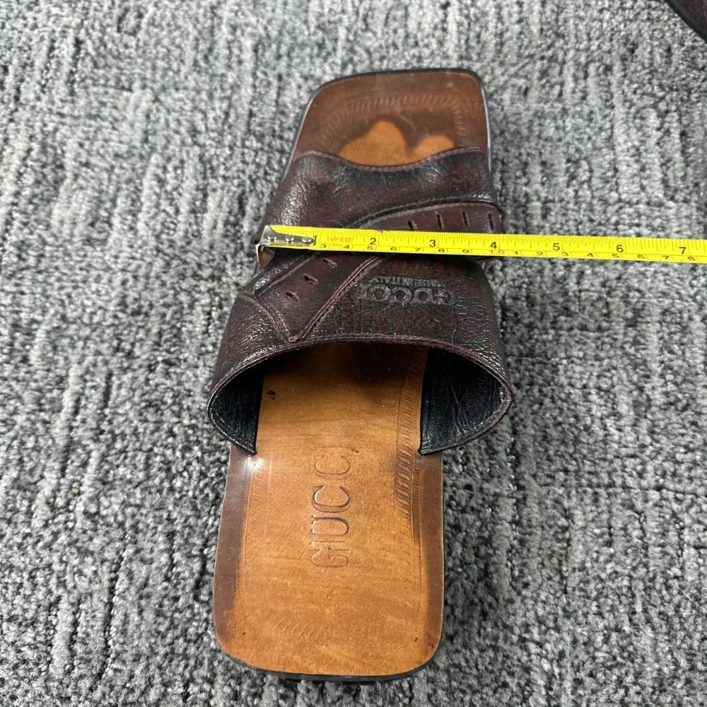 VTG Gucci Slide Sandals Mens 9 Dark Brown Leather Square Toe Made in Italy